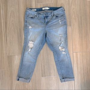 Torrid distressed boyfriend jeans with lace patch detail. Size 16